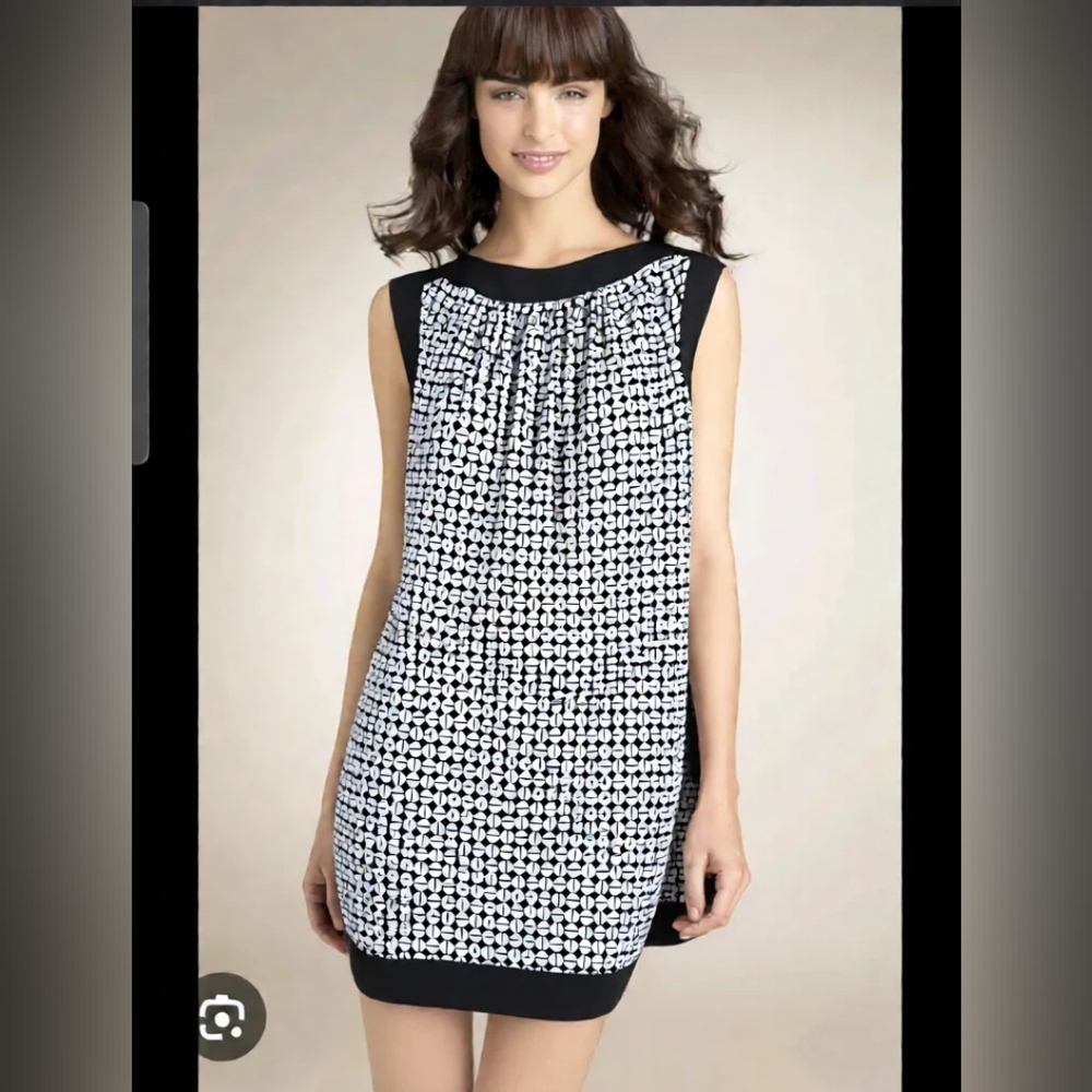 Maggy London Sleeveless Dress Geometric Print Career Casual Black White Size 8P